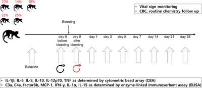 Biological response of nonhuman primates to controlled levels of acute blood loss